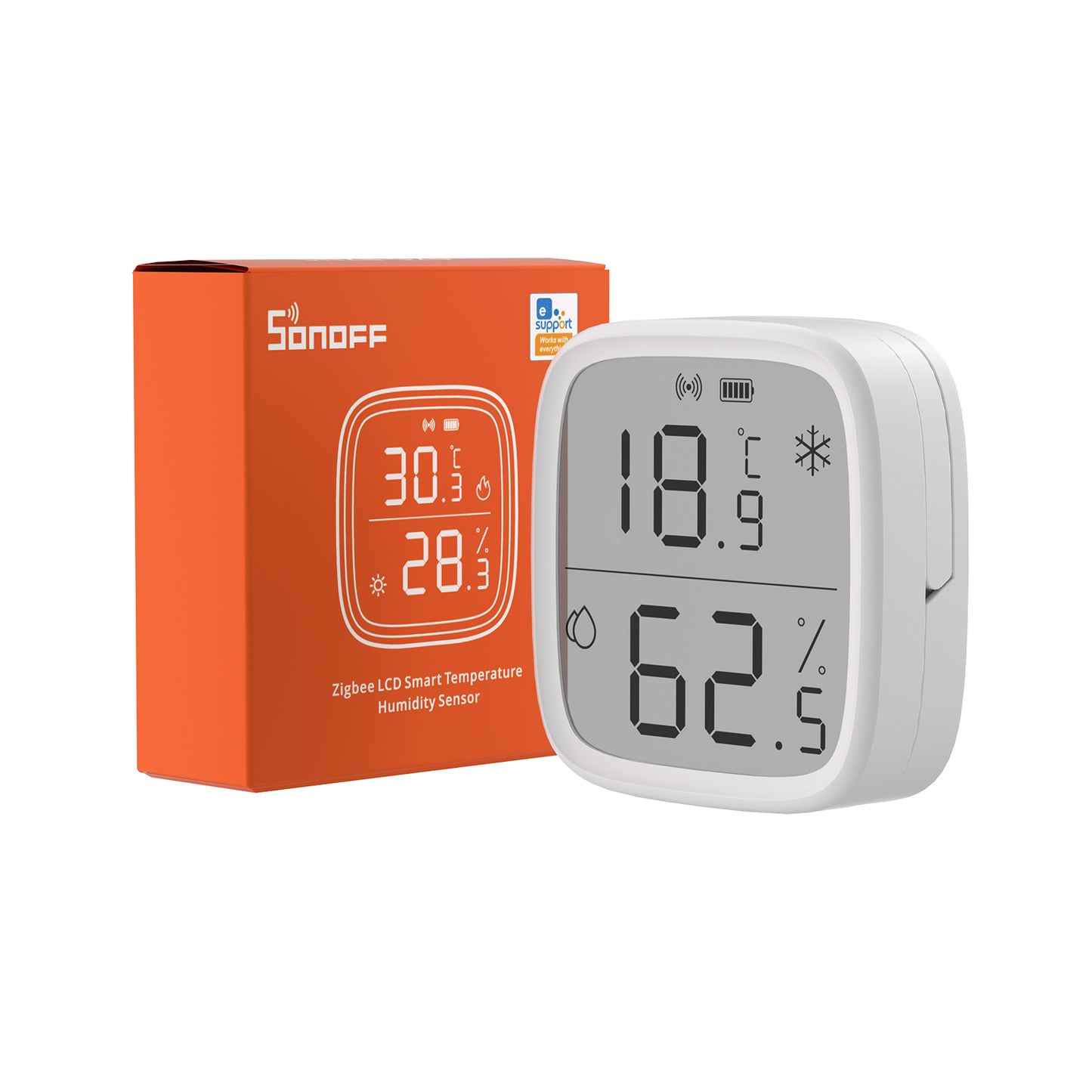 SONOFF SNZB-02D on Zigbee-teknologiaa hyödyntävä lämpötila- ja kosteusanturi