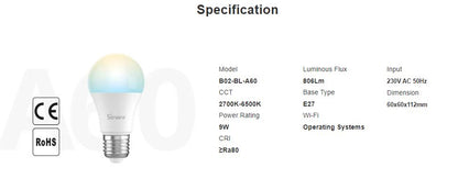 Sonoff B02-BL - Älykäs LED Valo Polttimo E27